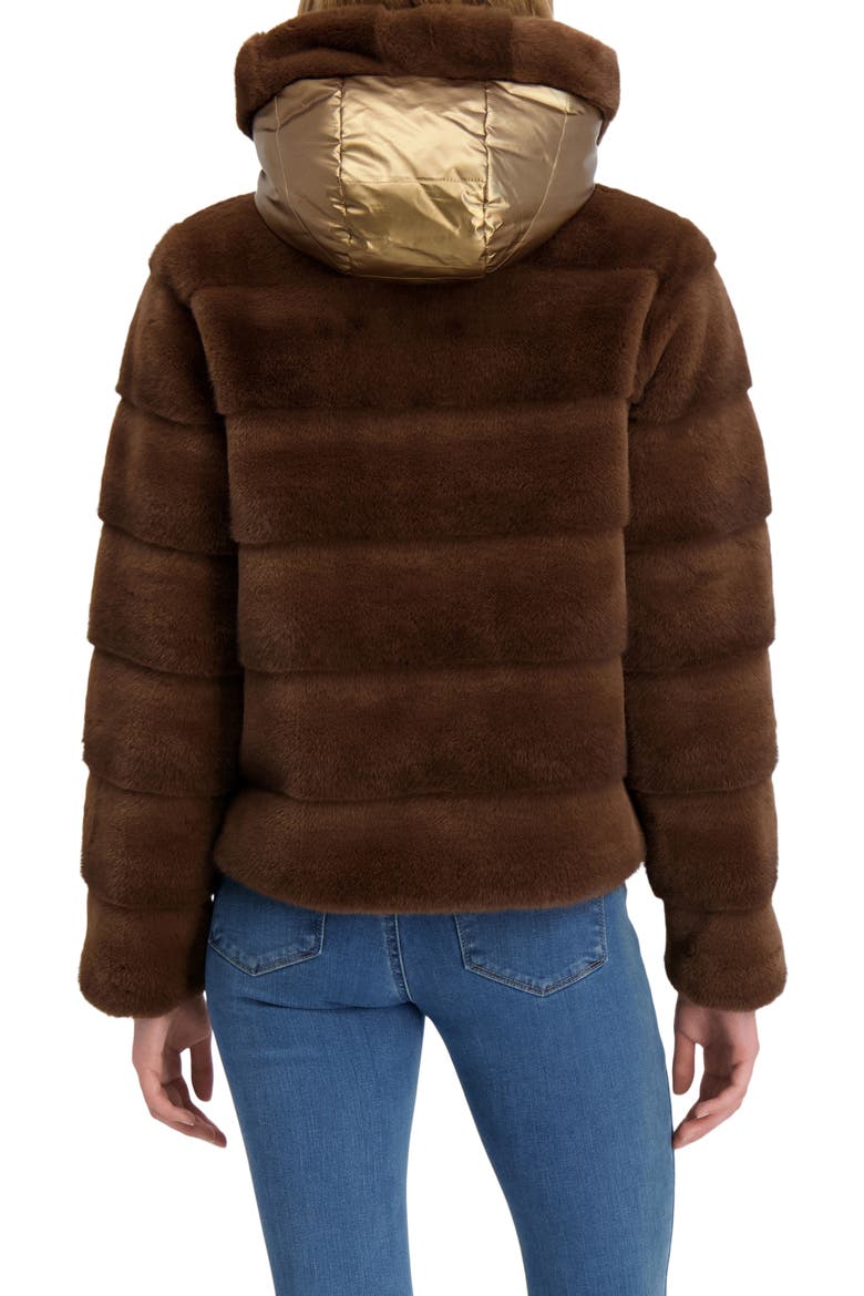 Fur-Free Mink (Faux Fur) Reversible Parka, Alternate, color, BROWN/GOLD METALLIC