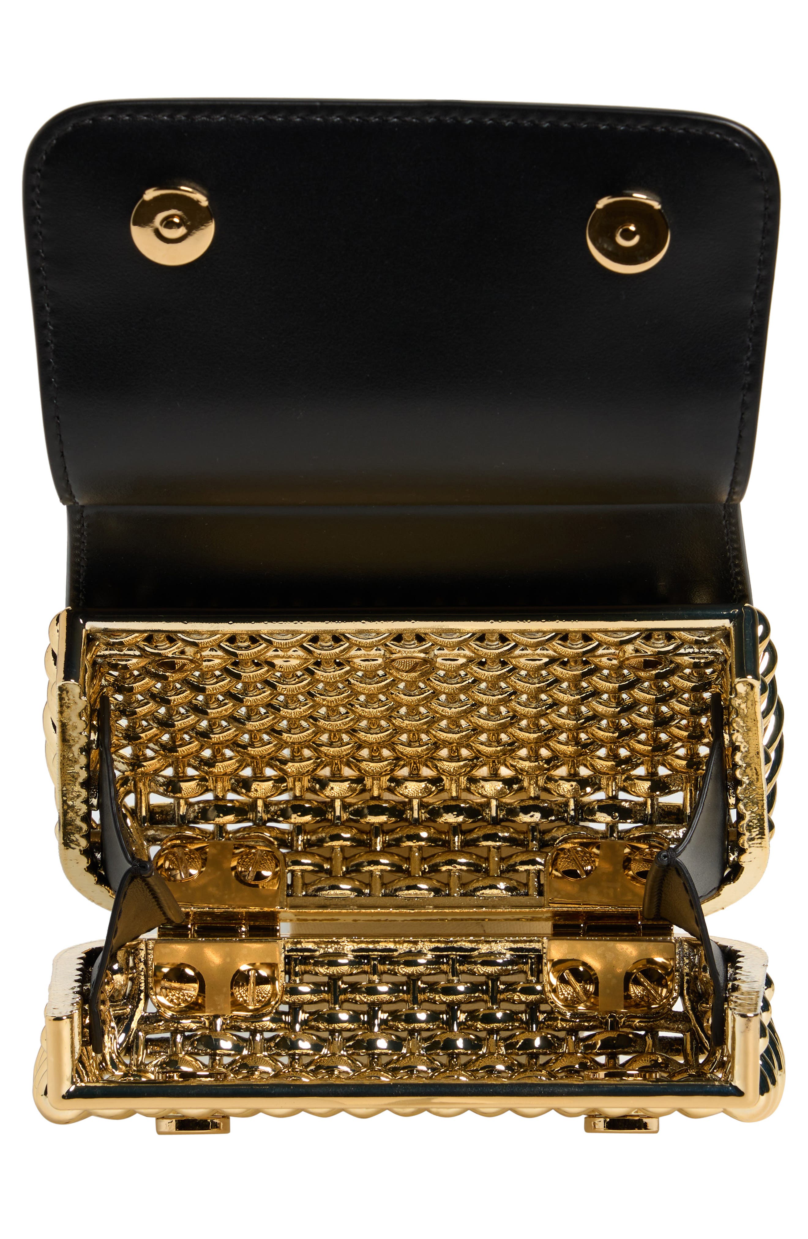 Dolce&Gabbana Mini Sicily Box Cage Shoulder Bag, Alternate, color, 87530 Gold/ Black