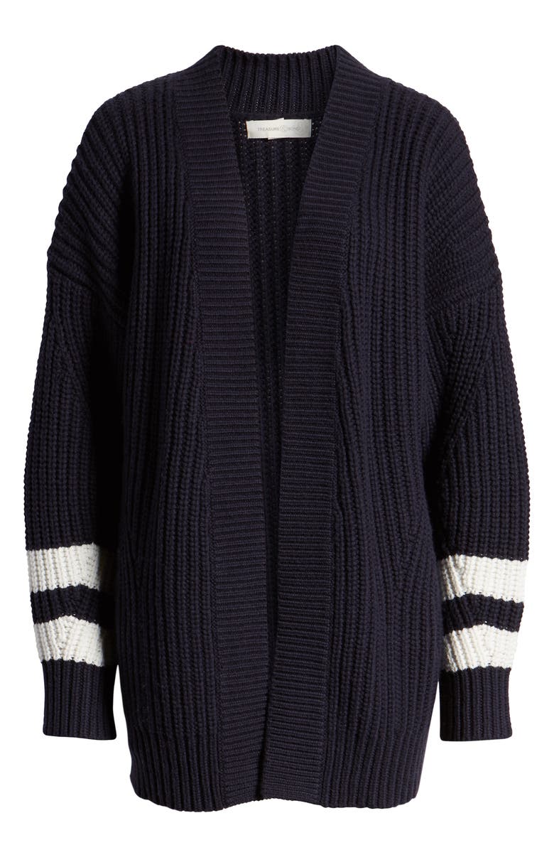 Treasure & Bond Stripe Detail Open Front Cotton & Wool Blend Cardigan, Alternate, color,