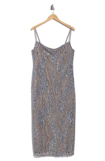 L AGENCE L'AGENCE ACHILLES COWL NECK SEQUIN MIDI DRESS 