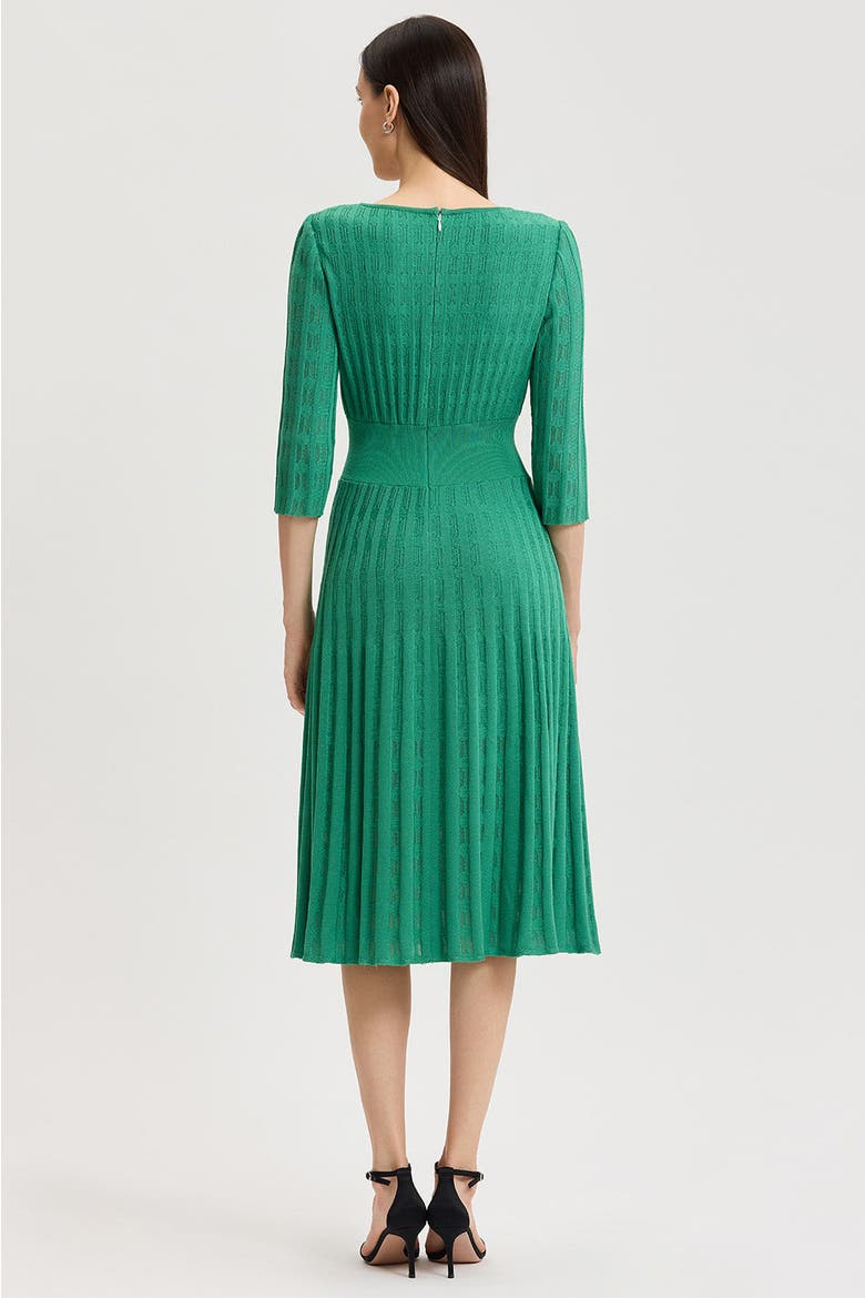 Linear Pointelle Tonal Knit Fit-N-Flare Midi Dress, Alternate, color, Kelly Green