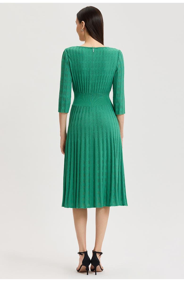 Ming Wang Linear Pointelle Tonal Knit Fit-N-Flare Midi Dress, Alternate, color, Kelly Green