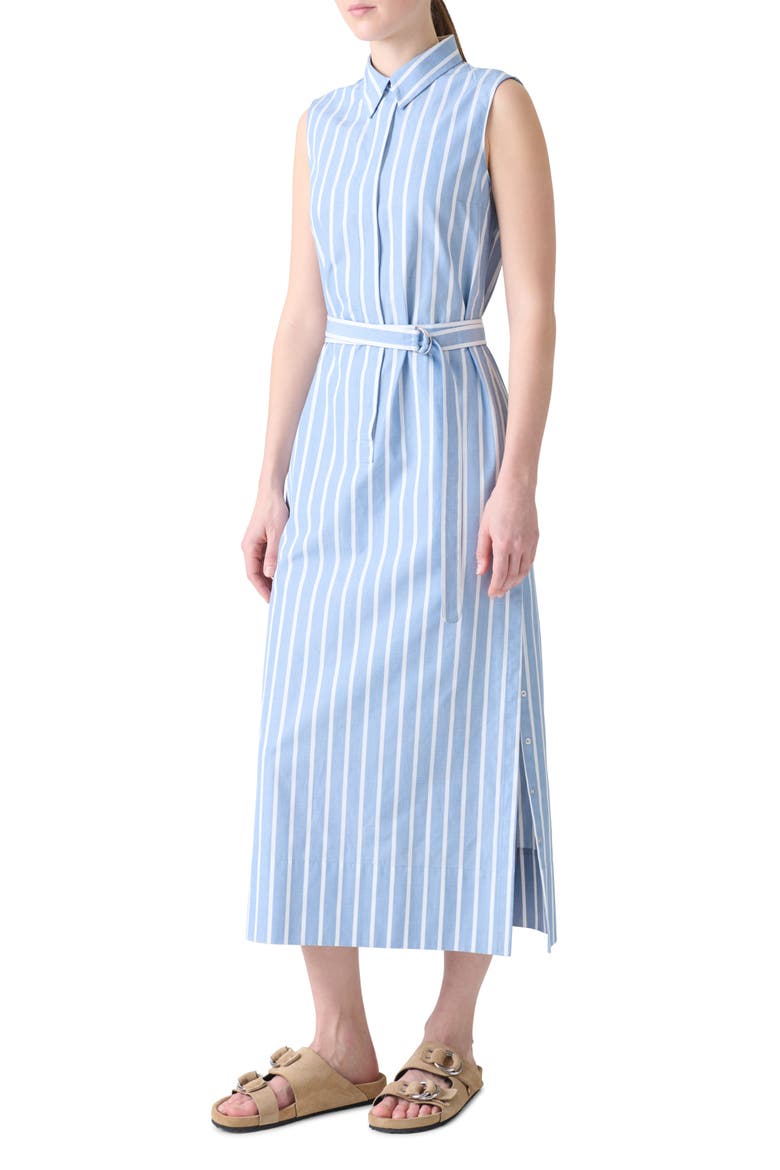 Stripe Belted Cotton Midi Shirtdress, Alternate, color, MEDIUM BLUE-CREAM