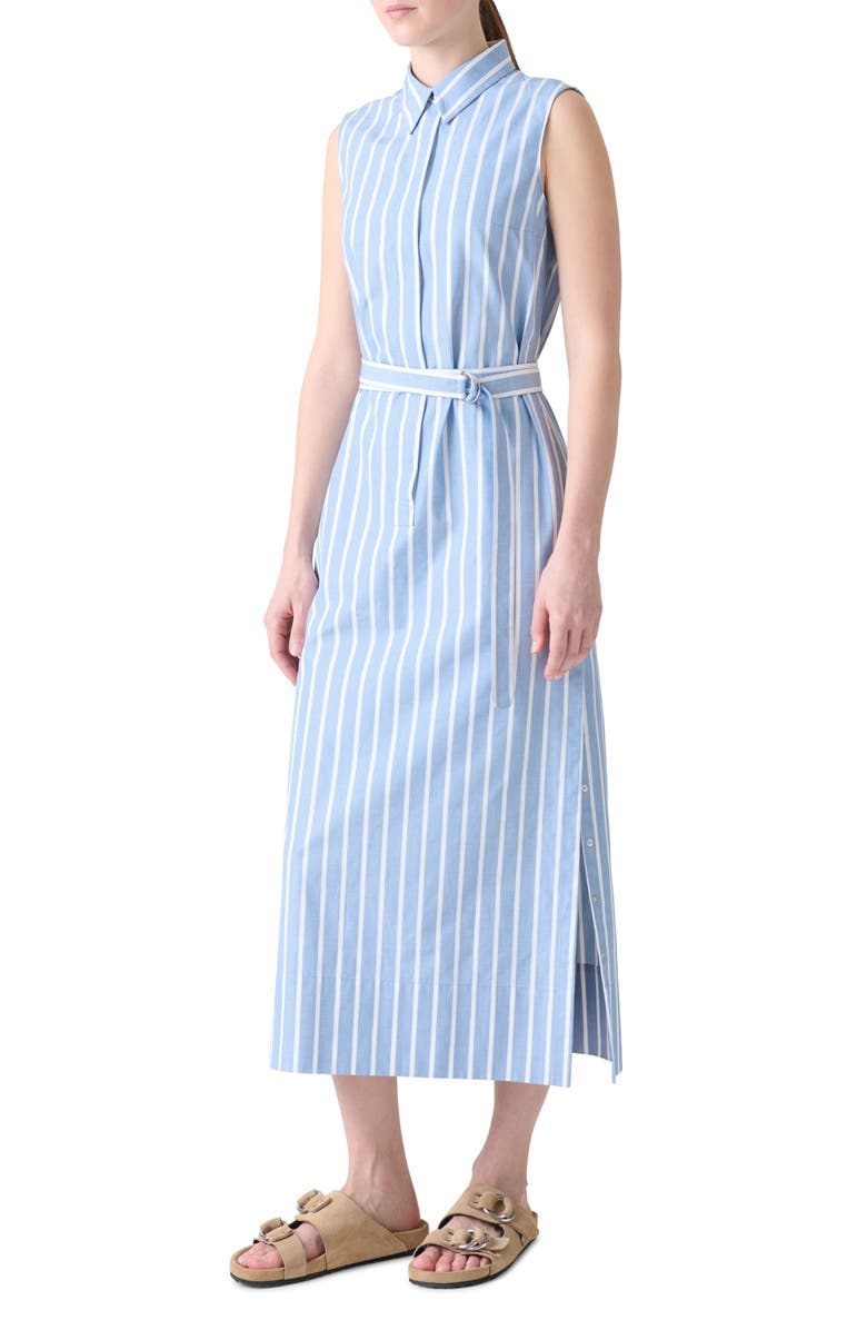 Akris punto Stripe Belted Cotton Midi Shirtdress, Alternate, color, Medium Blue-Cream