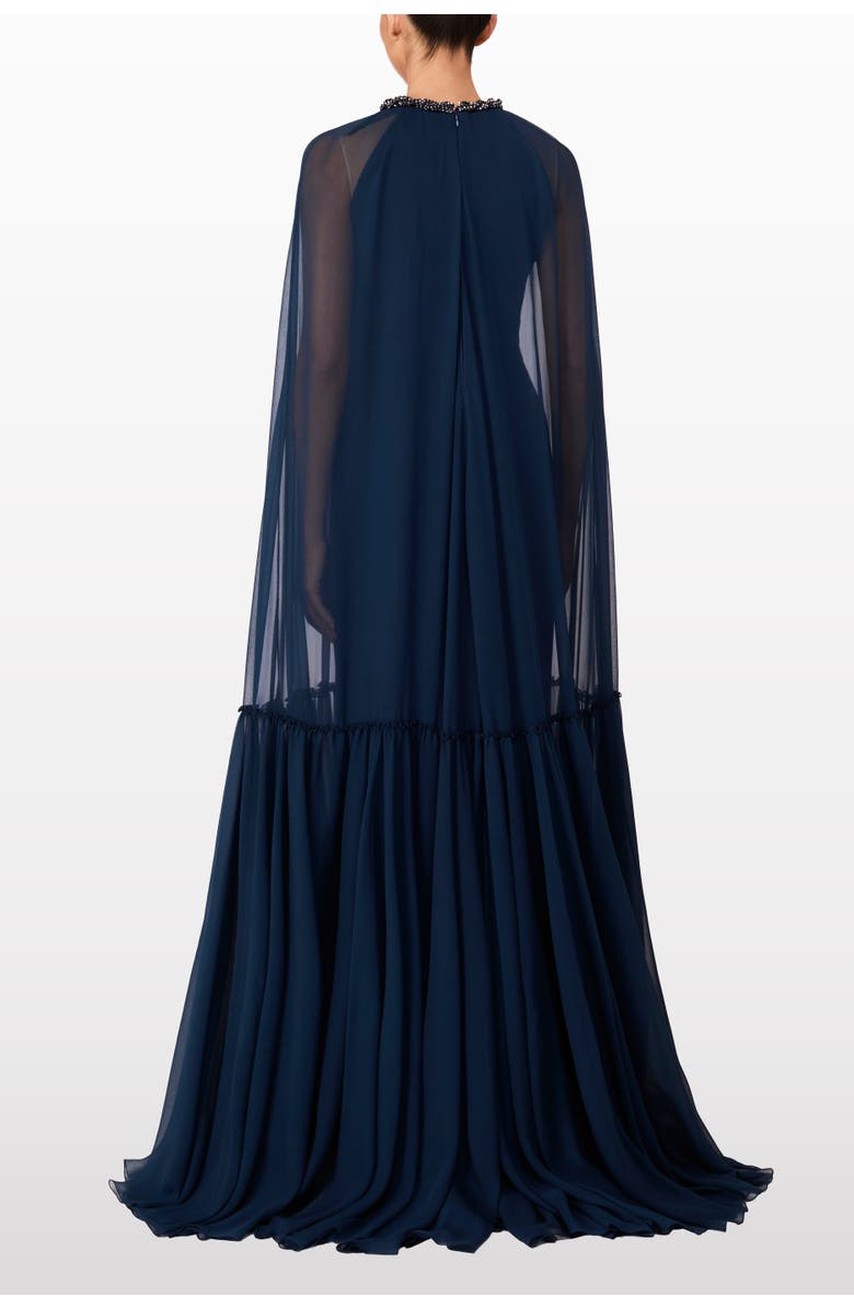 Jenny Packham Storm Cape-design Maxi Dress, Alternate, color, Blackthorne Blue
