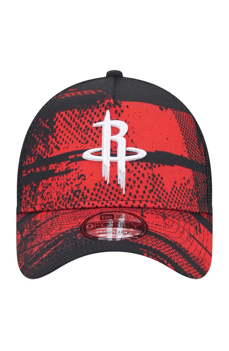 New Era Men's New Era Black/Red Houston Rockets Tip Off A-Frame Trucker 9FORTY Adjustable Hat, Alternate, color, 