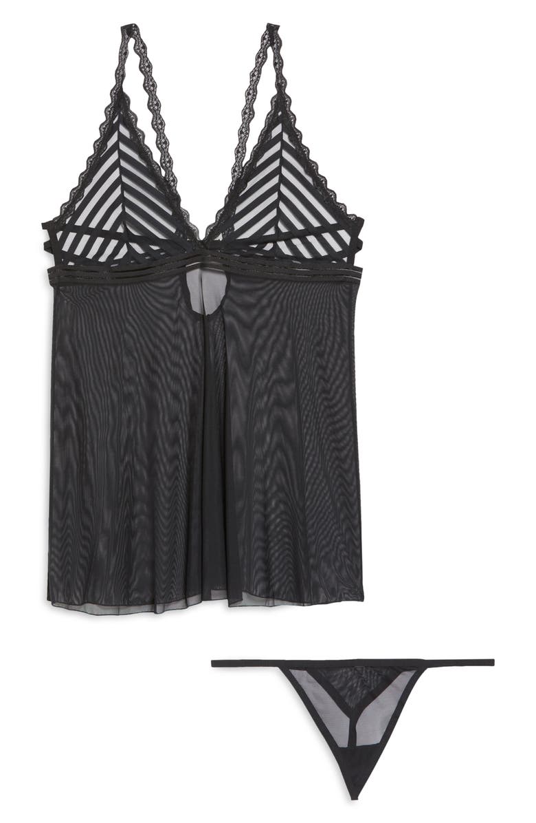 Mapale Stripe Babydoll Chemise & G-String Thong, Alternate, color, 