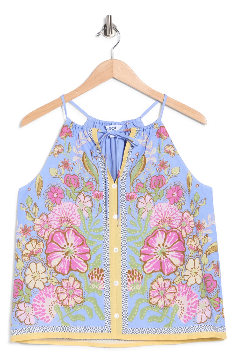 1901 Floral Halter Top, Alternate, color, Blue-Pink Floral