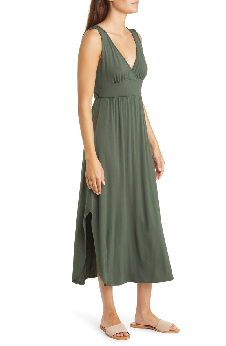 Loveappella Sleeveless V-Neck Jersey Midi Dress, Alternate, color, Olive