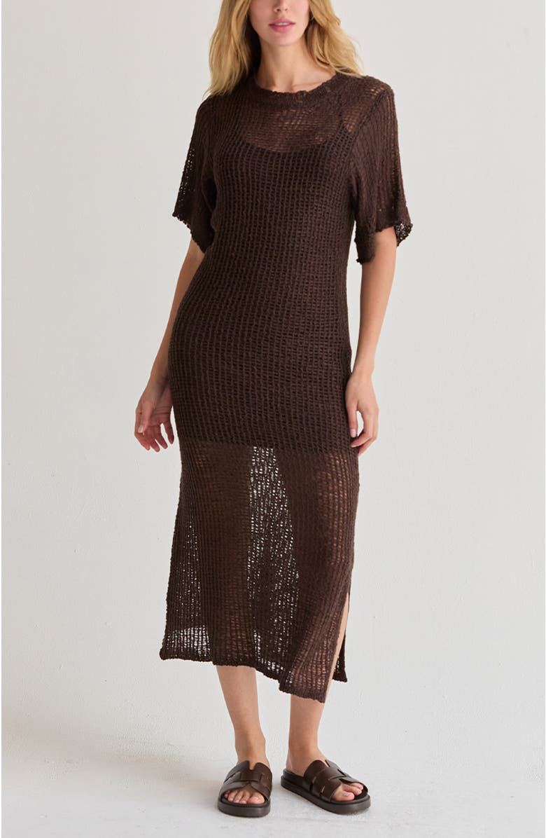 CRESCENT Netted Knit Dress, Main, color, Brown