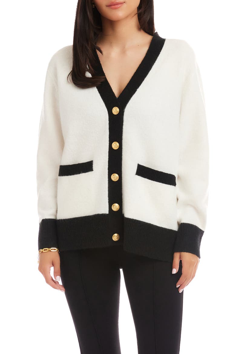 Colorblock Trim Cardigan, Main, color, IVORY/ BLACK