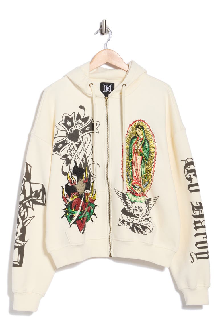 Virgin Mary Boxy Zip-Up Hoodie, Alternate, color, IVORY