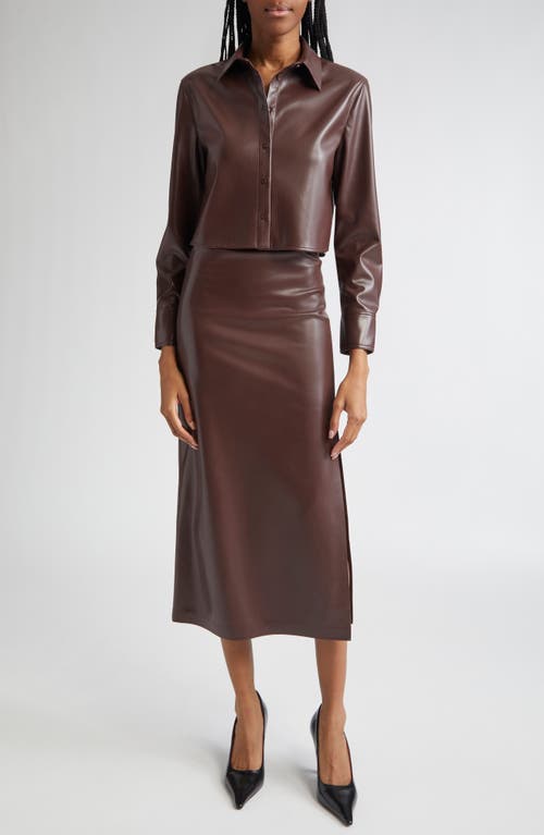 Alice And Olivia Alice + Olivia Leon Crop Faux Leather Button-up Shirt In Brown