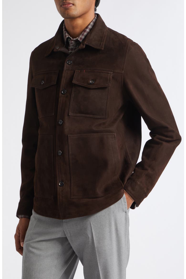 Suede Overshirt, Alternate, color, BROWN
