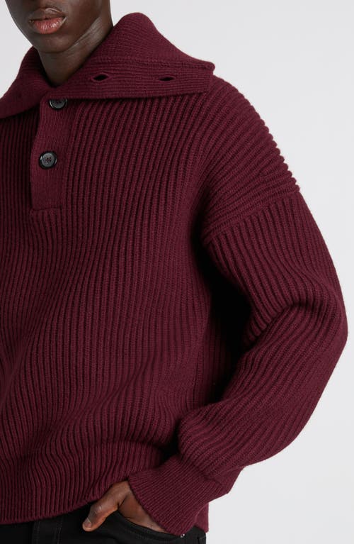 Alexander Mcqueen Ribbed Wool And Cashmere-blend Half-placket Sweater In Bordeaux