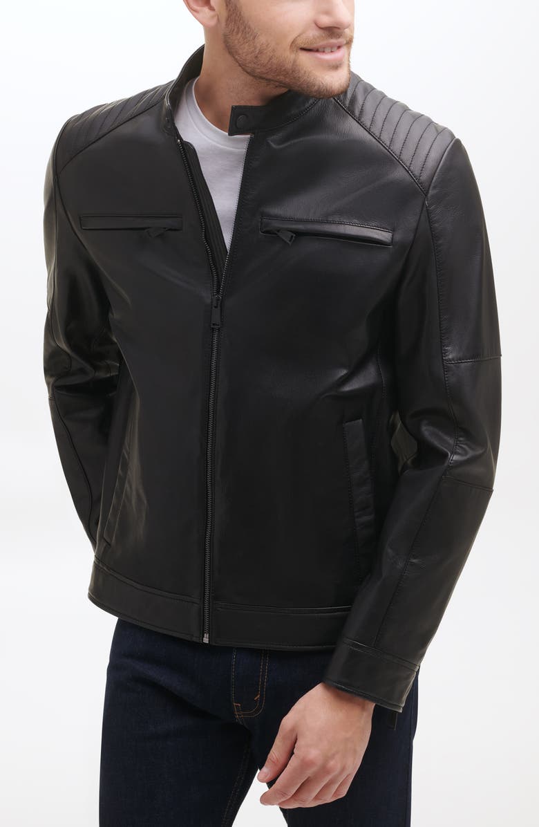 Cole Haan Leather Racer Jacket, Main, color,