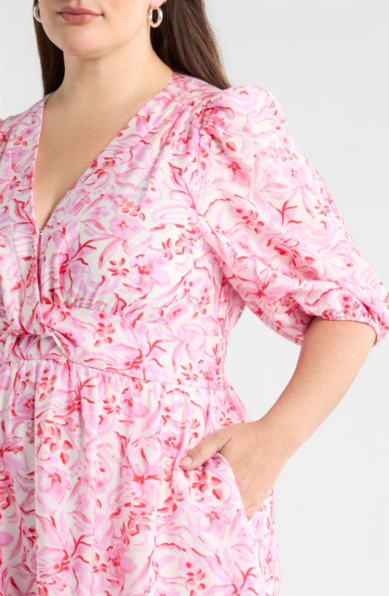 Caslon<sup>®</sup> Floral Twist Front Midi Dress, Alternate, color, Ivory- Pink Daisy Garden