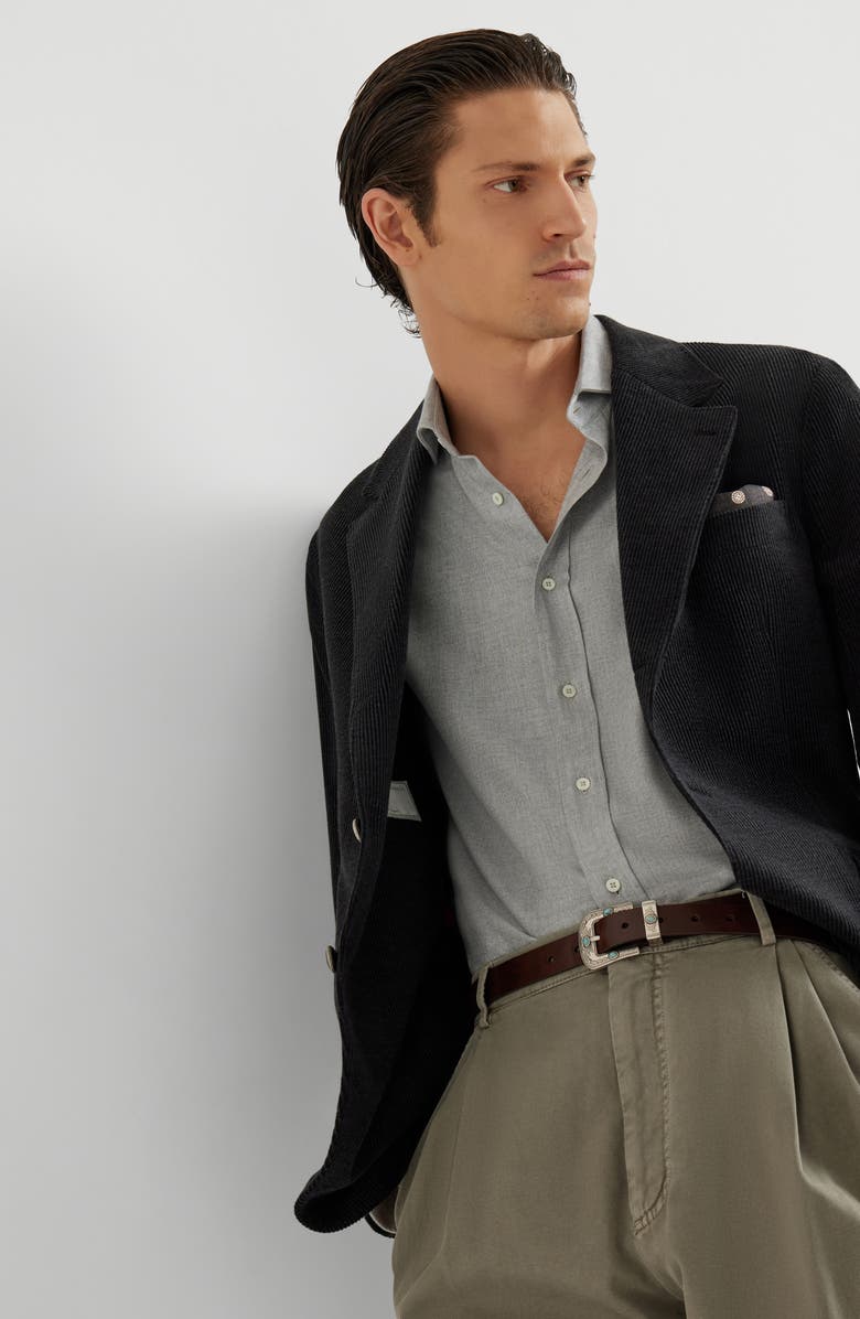 Brunello Cucinelli Flannel chevron shirt, Alternate, color, Grey