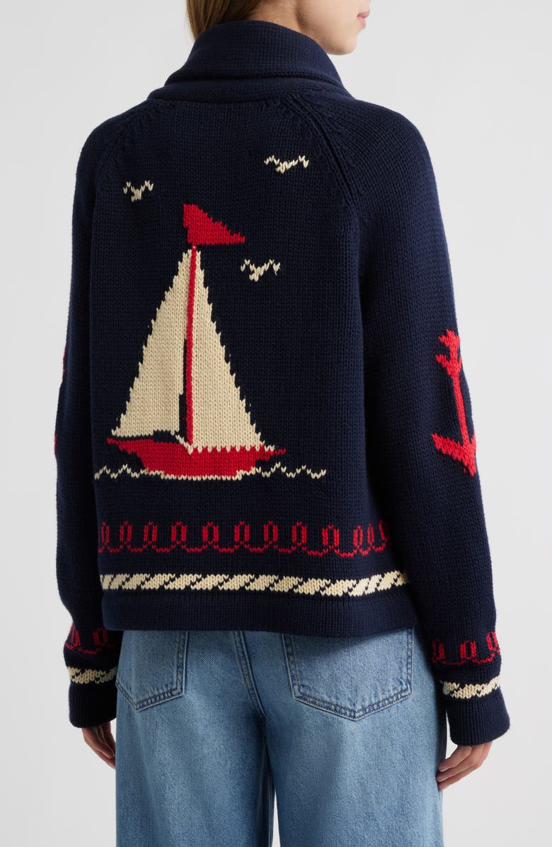 THE GREAT. The Sailboat Lodge Shawl Collar Cardigan, Alternate, color, Dark Navy