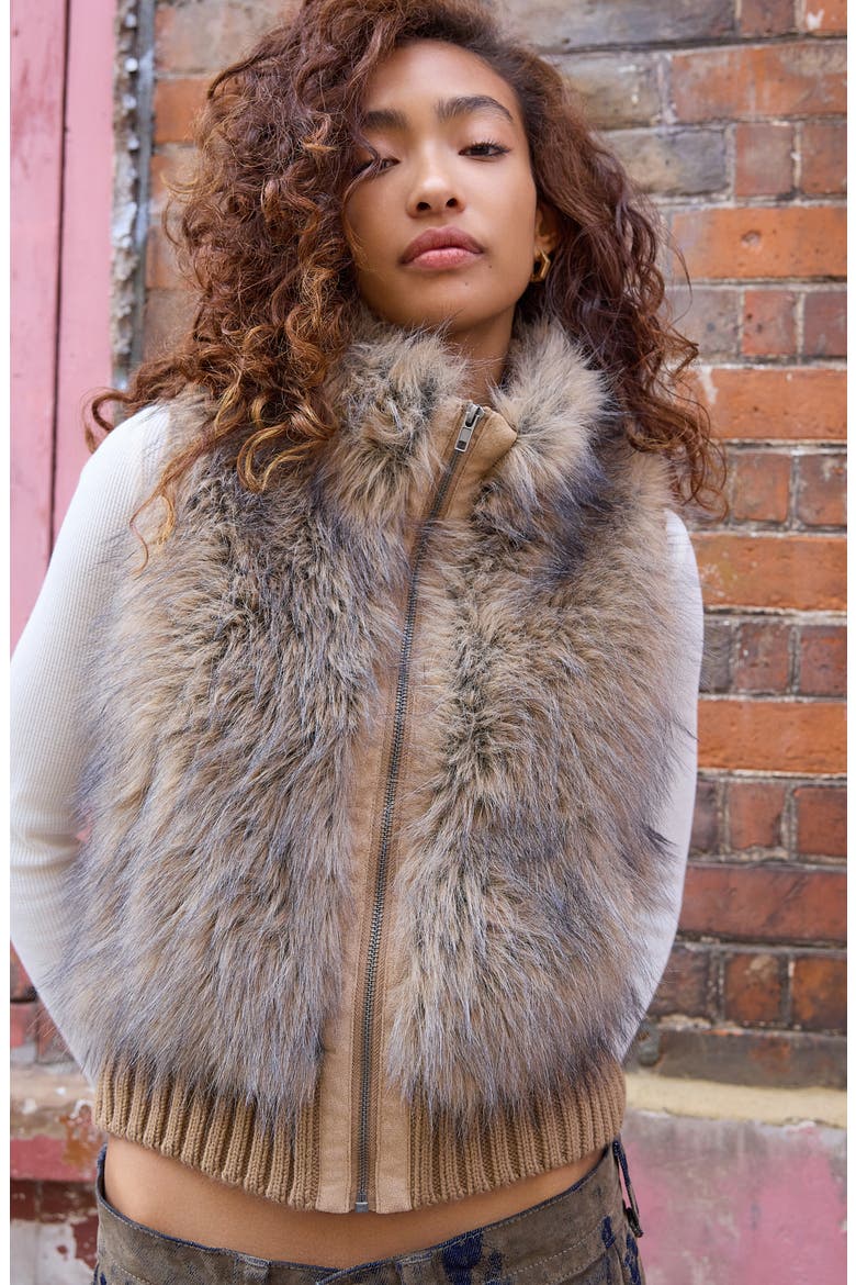 Joah Faux Fur Gilet, Alternate, color, BROWN