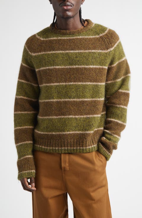 Stripe Ragaln Sleeve Mohair & Wool Blend Sweater