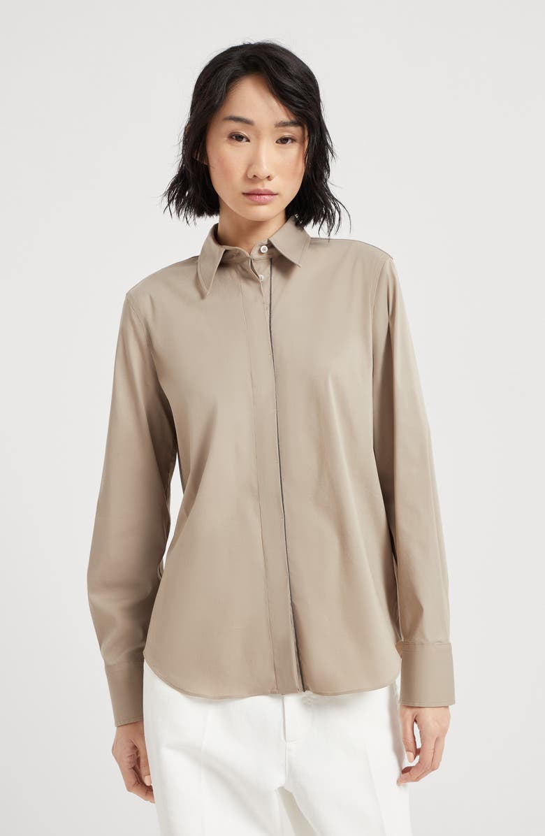 Brunello Cucinelli Stretch poplin shirt, Alternate, color, Brown