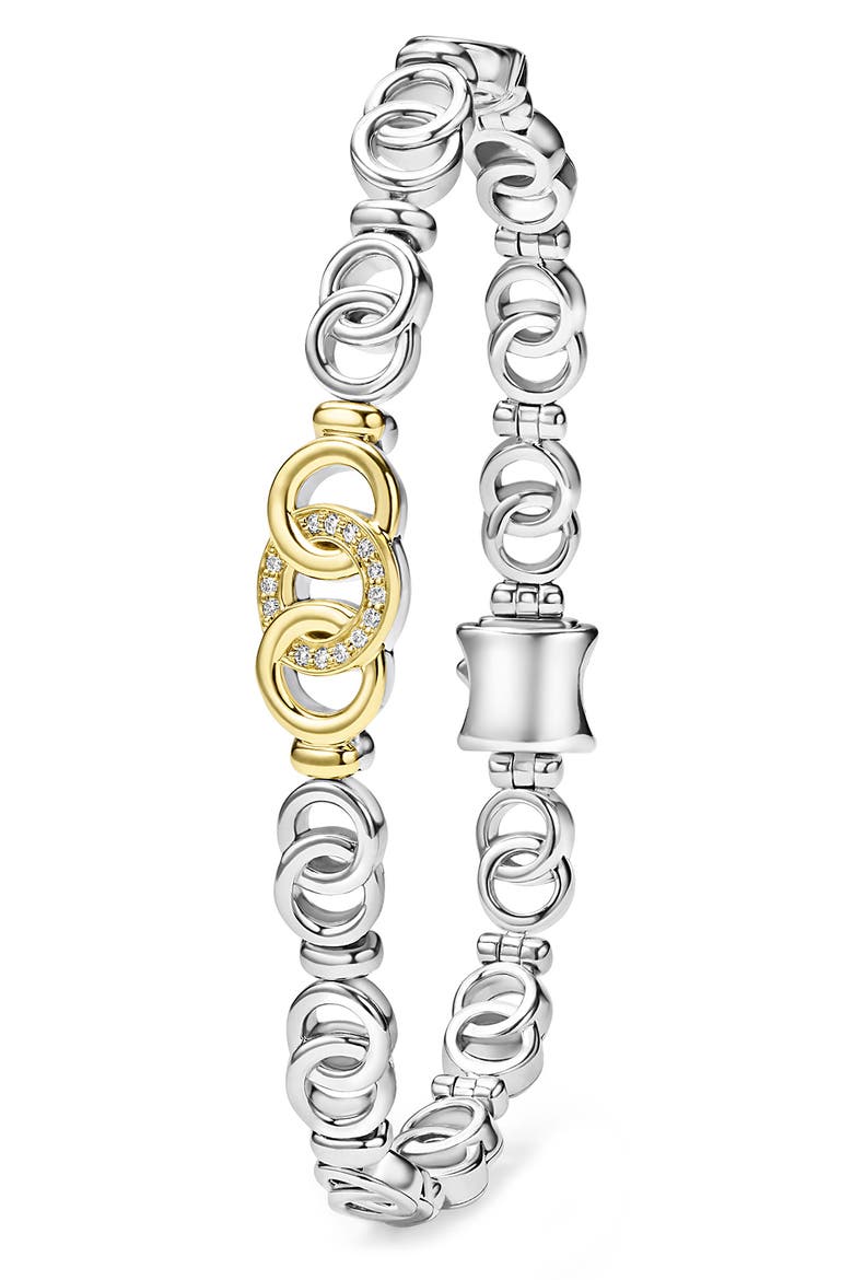 Signature Caviar Interlocking Diamond Link Bracelet, Alternate, color, TWO-TONE