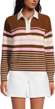 Lands' End Drifter Rugby with Woven Collar Sweater