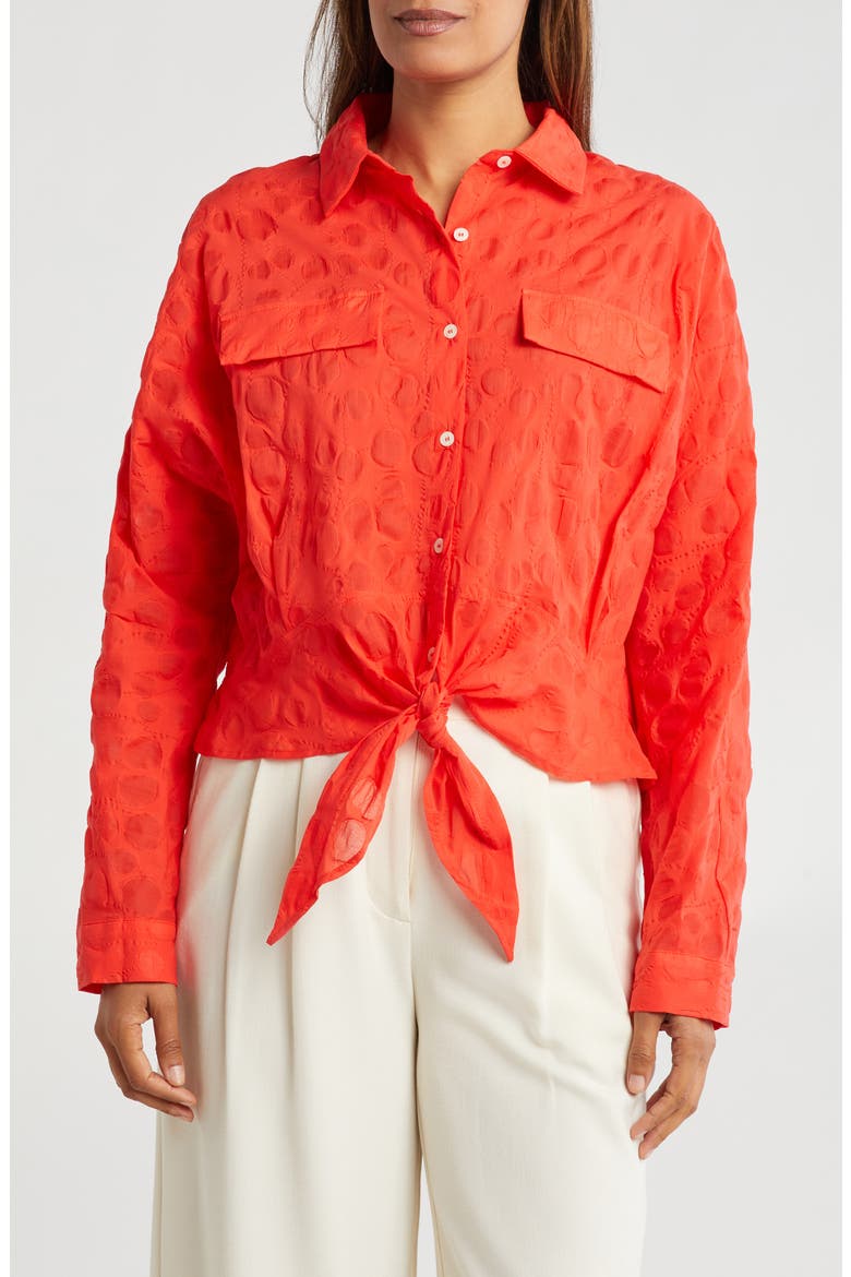 Tie Hem Button Front Shirt, Main, color, CORAL