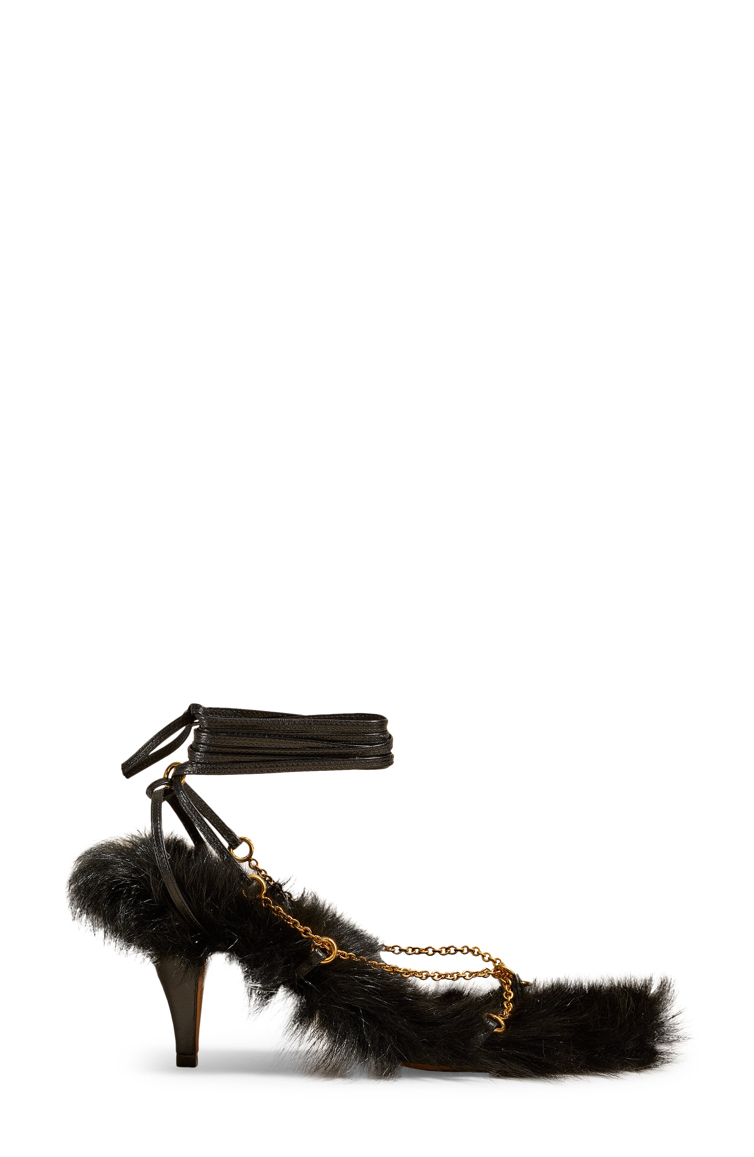 Khaite Marion Strappy Chain Detail Genuine Shearling Sandal, Alternate, color, 