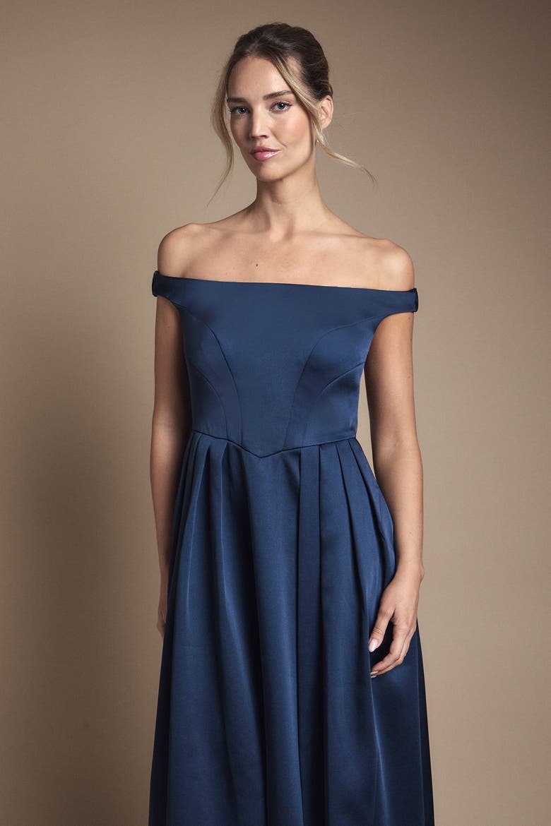 Bandeau Off-Shoulder Maxi Dress, Alternate, color, Navy
