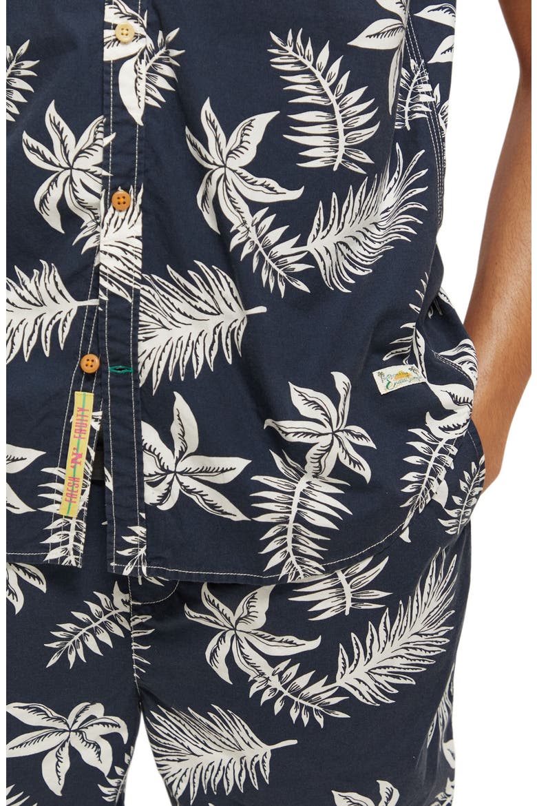 Trim Fit Floral Print Short Sleeve Button-Up Shirt, Alternate, color, 5818-NAVY LEAF