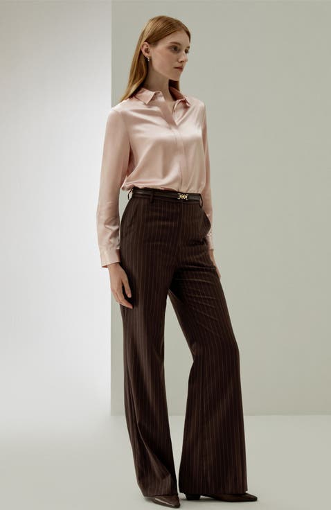 Women's Basic Concealed Placket Silk Shirt