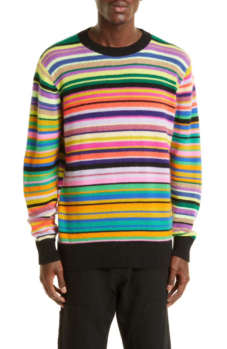The Elder Statesman Ultra Stripe Crewneck Cashmere Sweater, Main, color,