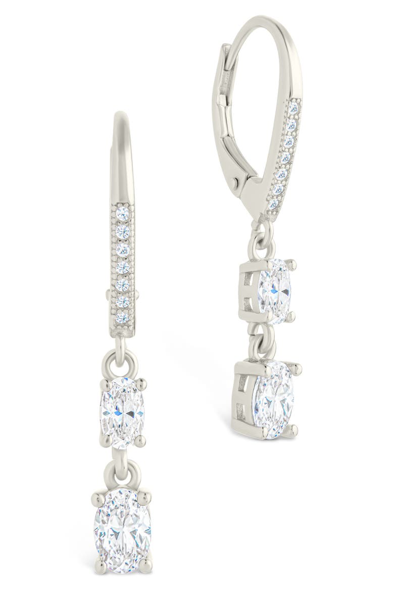 Liesel Cubic Zirconia Drop Lever Back Earrings, Main, color, SILVER