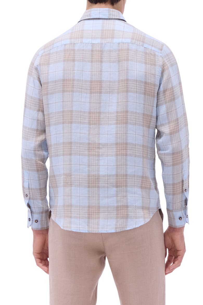 Julian Plaid Slub Linen Button-Up Shirt, Alternate, color, SKY