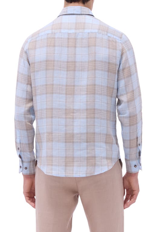 Bugatchi Julian Plaid Slub Linen Button-up Shirt In Sky