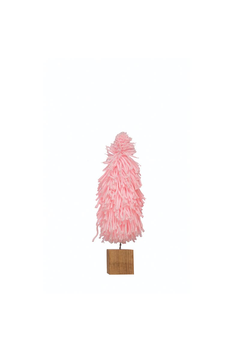 Fabric Yarn Tree with Wood Block Base, Pink, Main, color, Pink