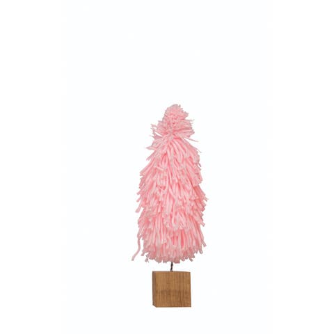 Fabric Yarn Tree with Wood Block Base, Pink