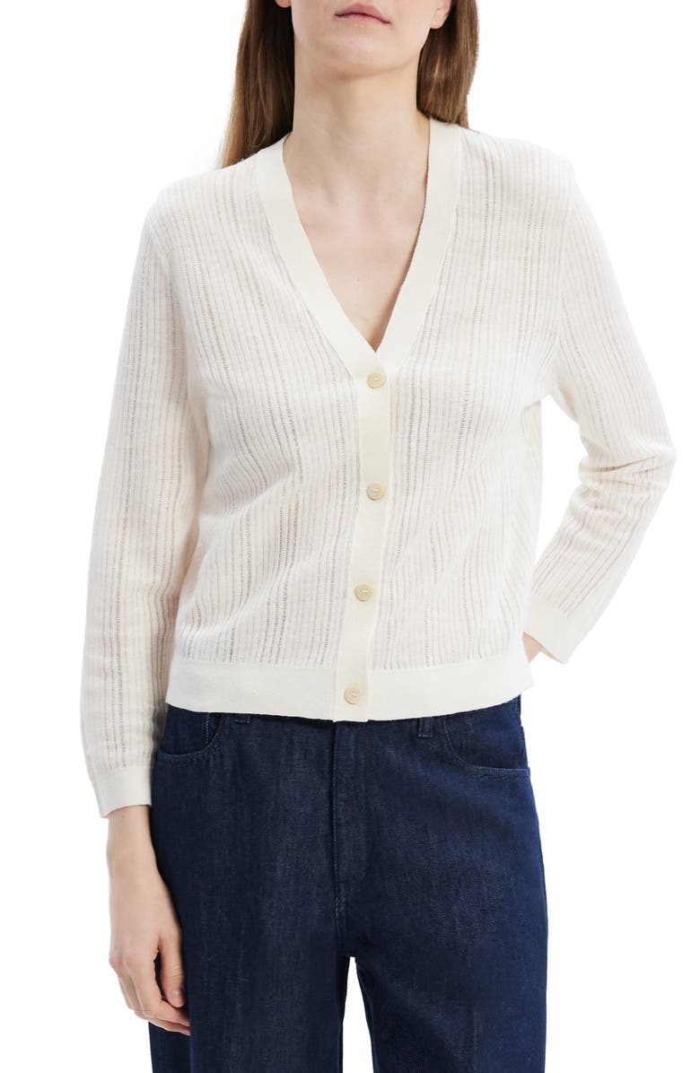 Theory Crop Linen Blend Cardigan, Main, color,