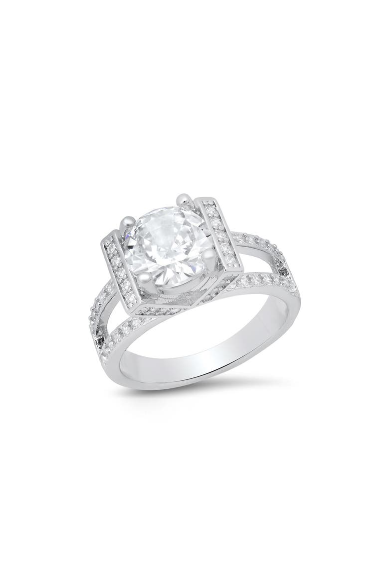 Cushion Cut Simulated Diamond Pavé Ring, Main, color, SILVER