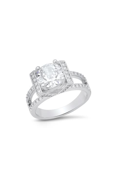 Cushion Cut Simulated Diamond Pavé Ring