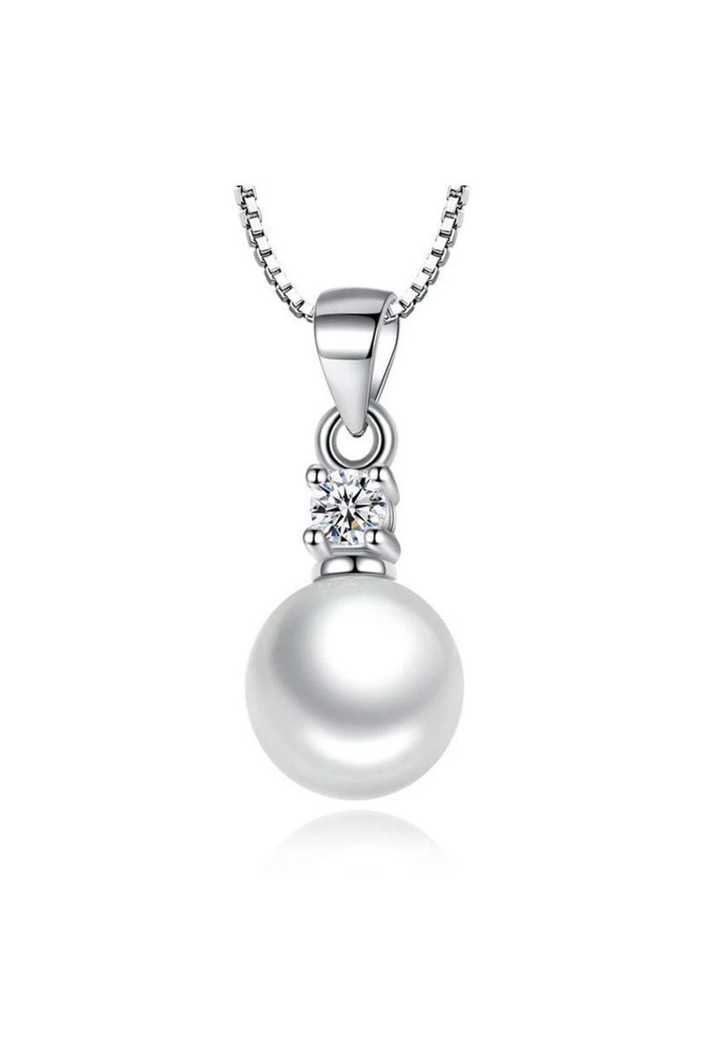 Gold-Plated Cubic Zirconia Faux Pearl Pendant Necklace, Alternate, color, Silver