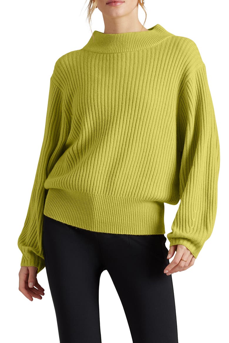 Mock Neck Cashmere & Wool Rib Sweater, Main, color, CHARTREUSE