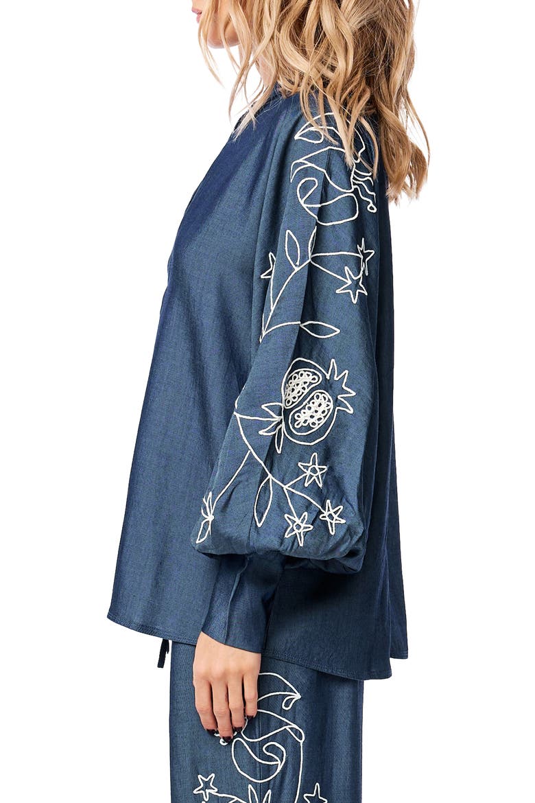 Charli Embroidered Sleeve Top, Alternate, color, DENIM BLUE