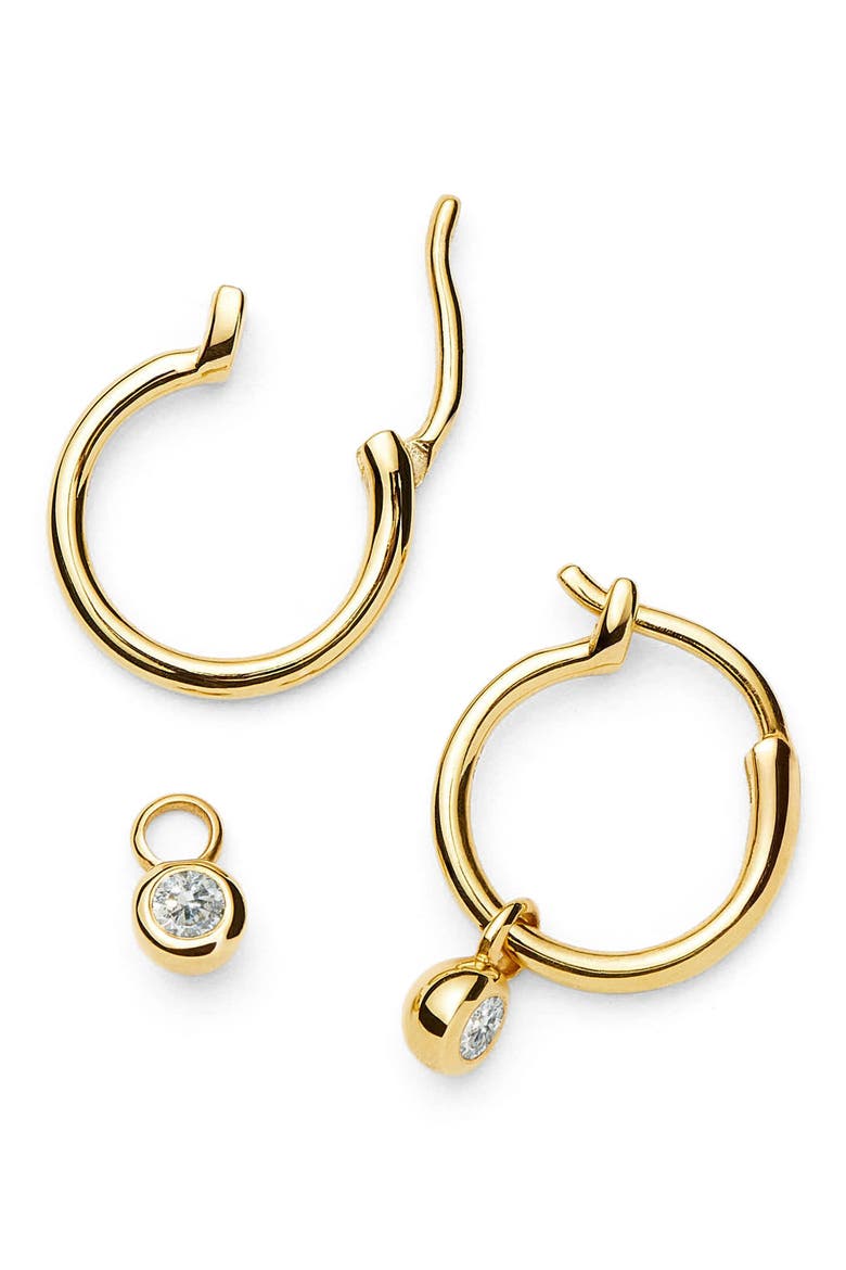 Tennis Charm Mini Hoop Earrings, Alternate, color, GOLD