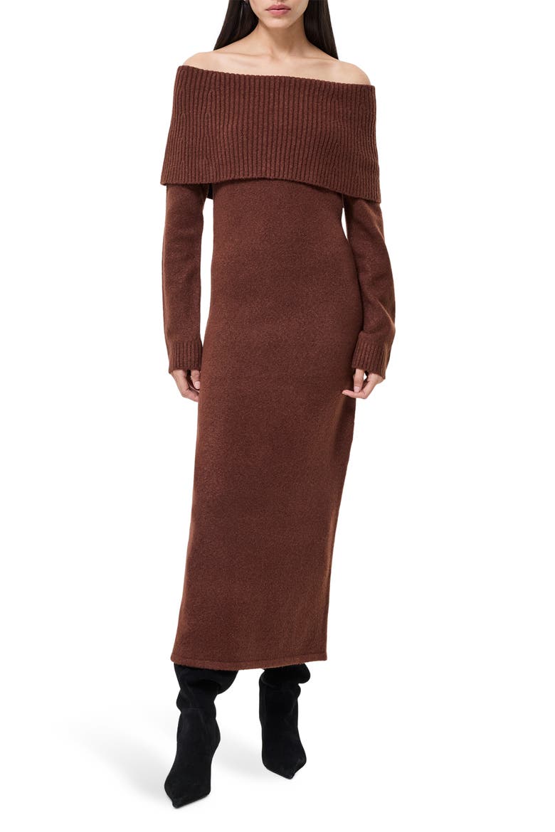 Emilia Off the Shoulder Long Sleeve Maxi Sweater Dress, Main, color, 21-CHOCOLATE
