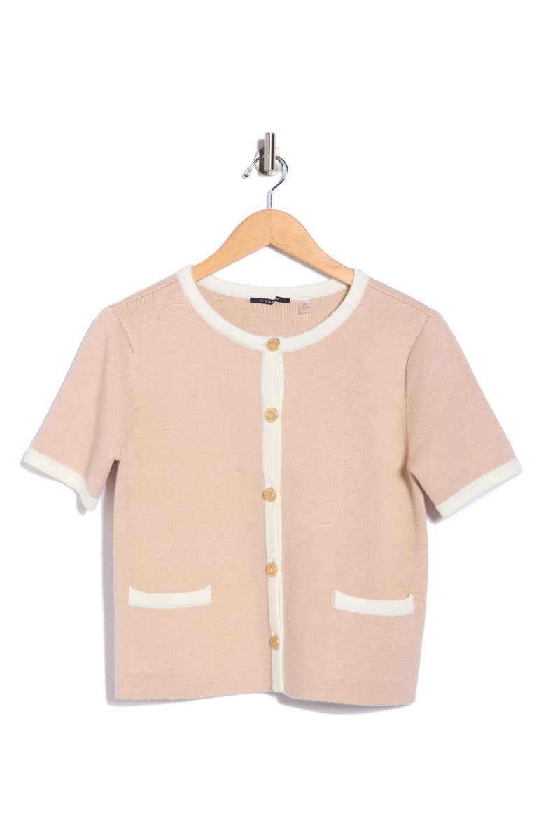 T Tahari Button Sweater, Main, color, Khaki/ Ivory