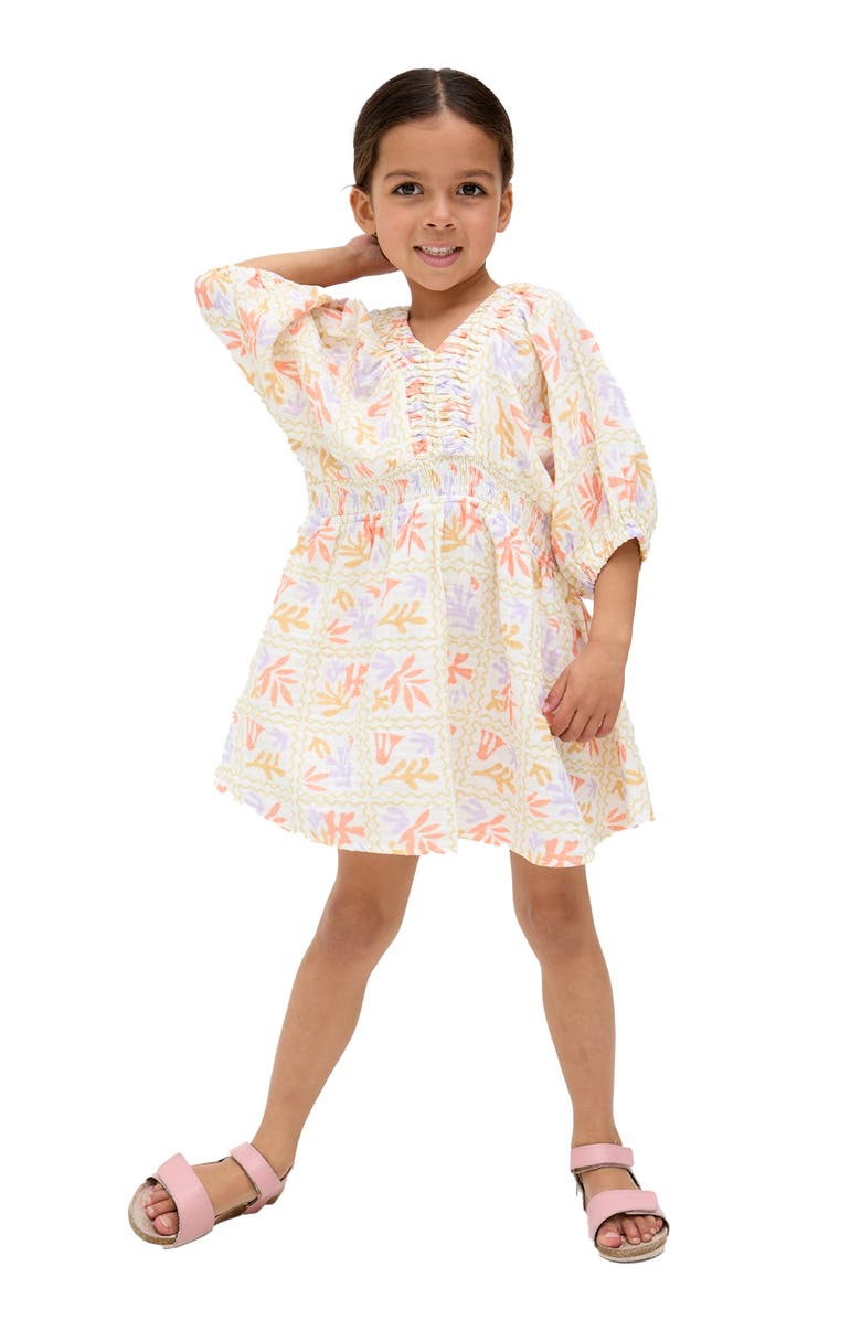 Raffya Kids Soipoi Ruched V-Neck Dress, Alternate, color, 