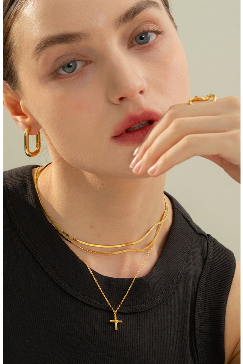 14k Gold Plated Pule Cross Necklace Minimalist Everyday Wear, Alternate, color, Gold